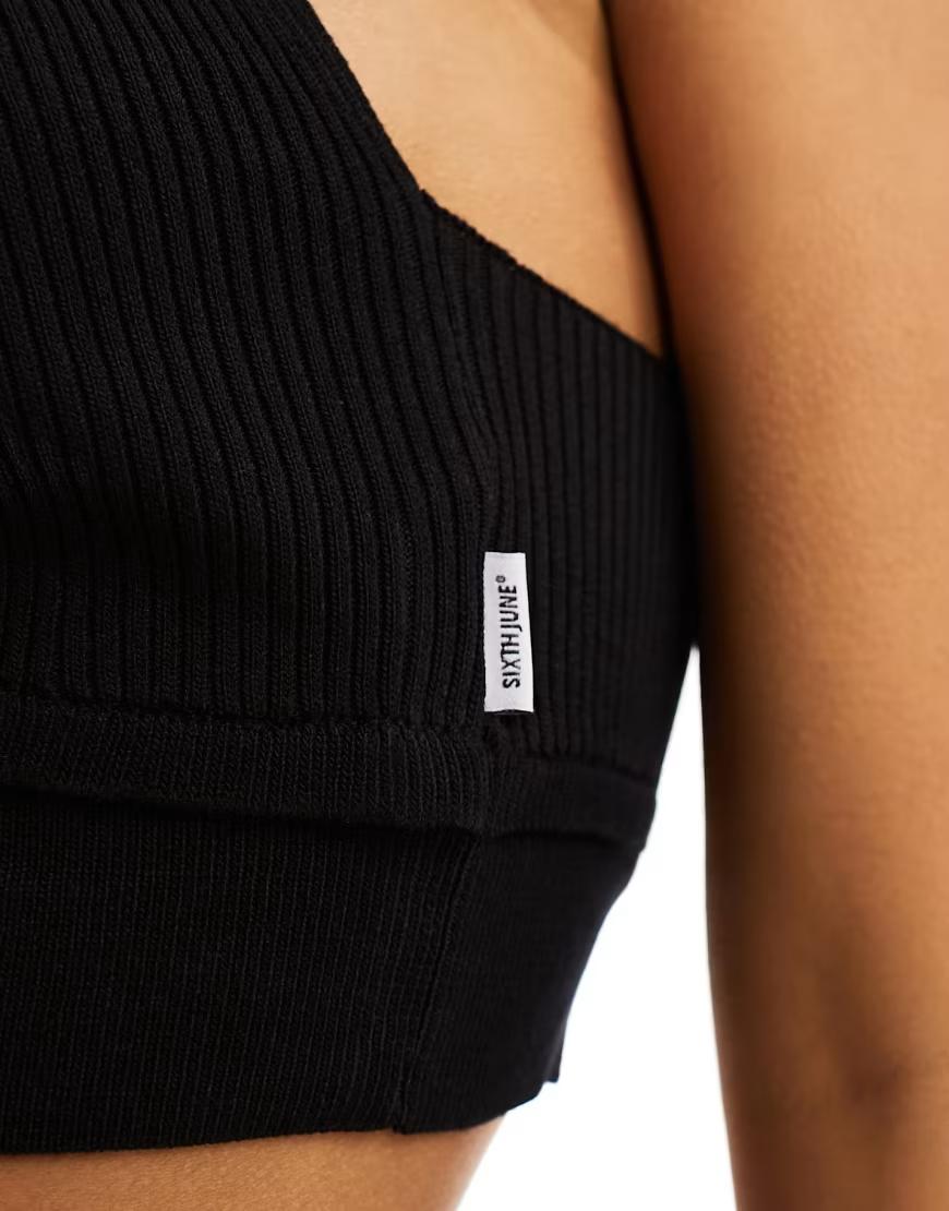 dzianinowy czarny crop top