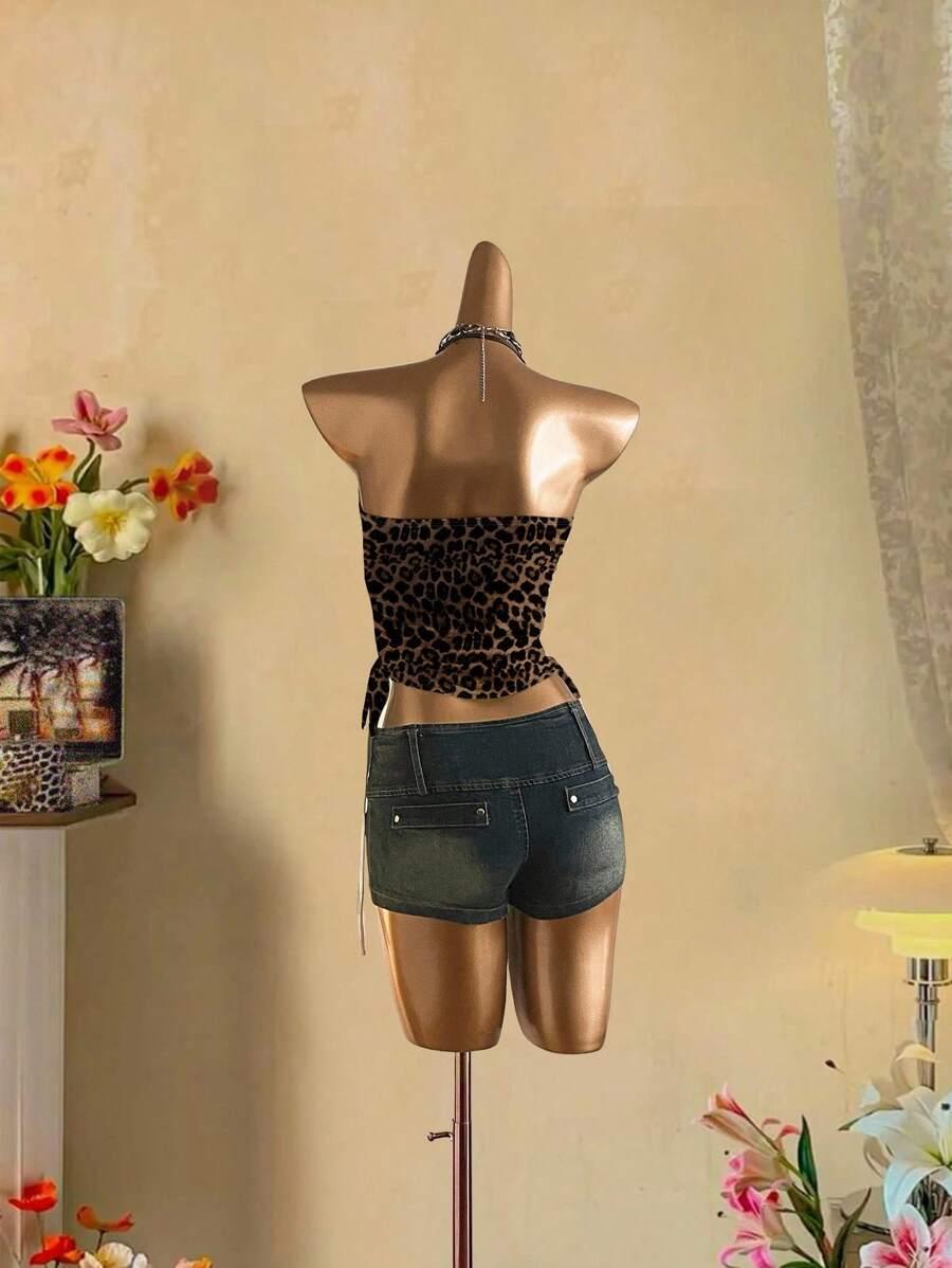 top tuba marszczenie animal print 