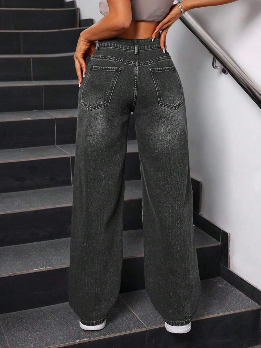 SZARE SPODNIE JEANS KIESZENIE ZAMEK 