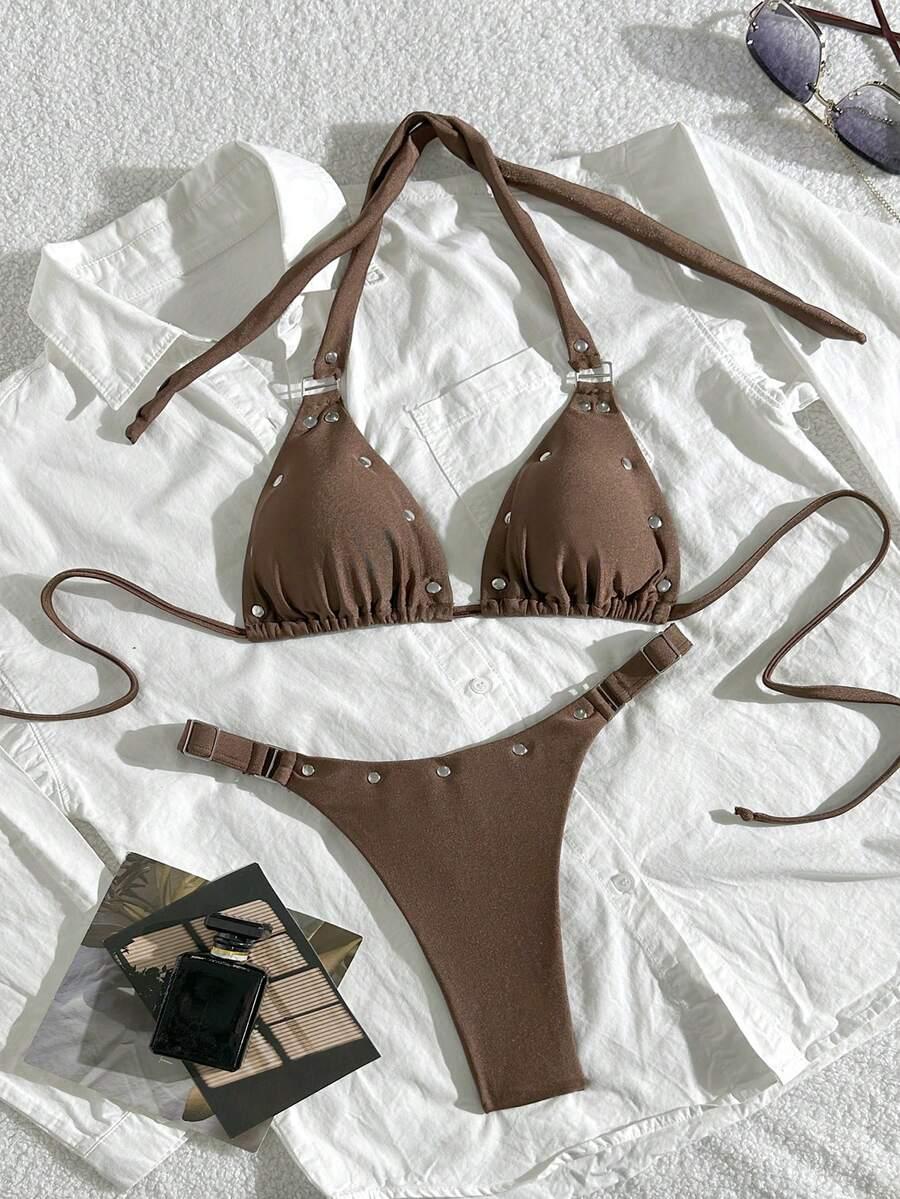 brązowy komplet bikini 