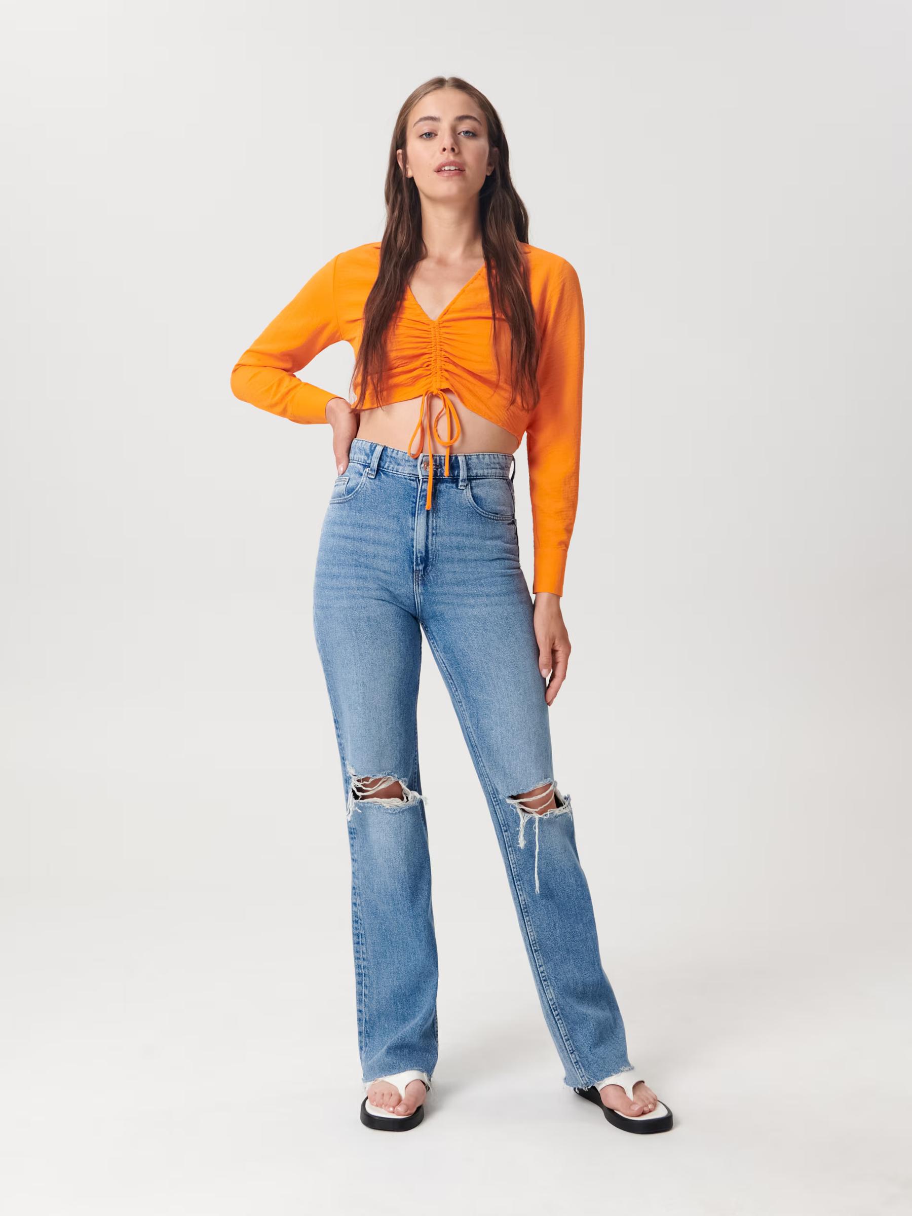POMARAŃCZOWY CROP TOP DŁUGI RĘKAW KOŁNIERZYK
