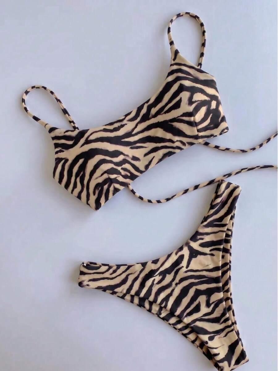 dwuczęściowy strój kąpielowy animal print
