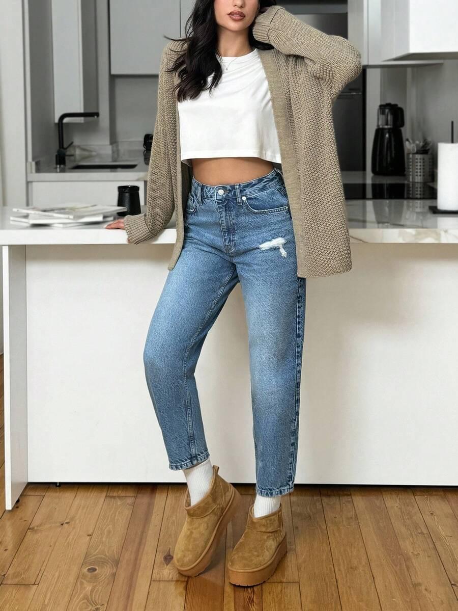  NIEBIESKIE SPODNIE MOM JEANS PRZETARCIA