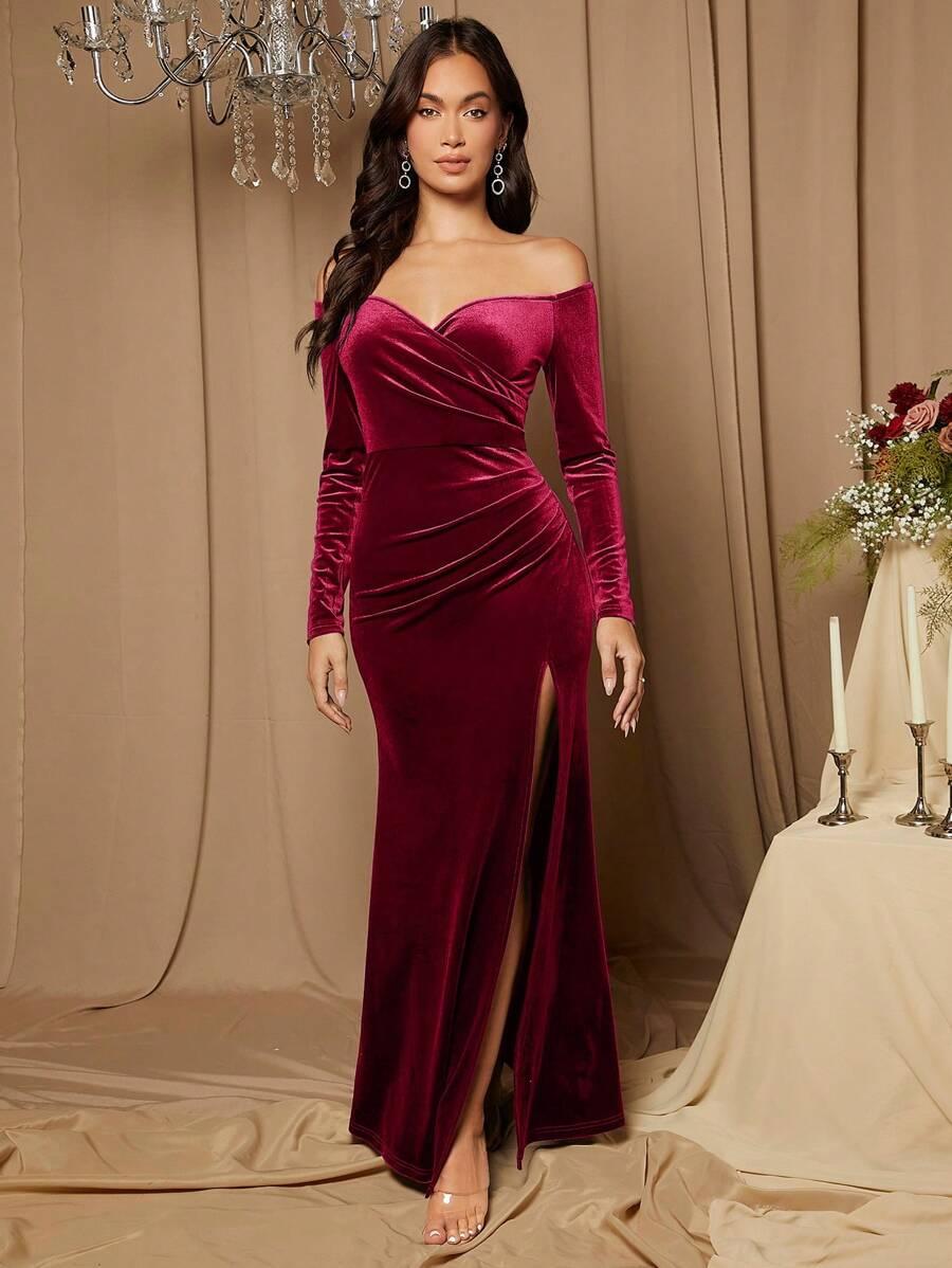 burgundowa sukienka maxi