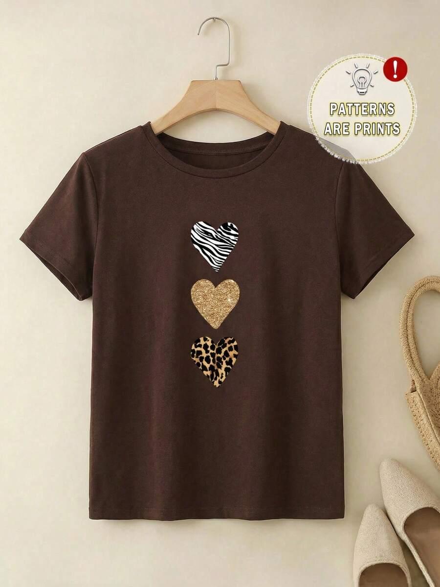 brązowy t-shirt serca