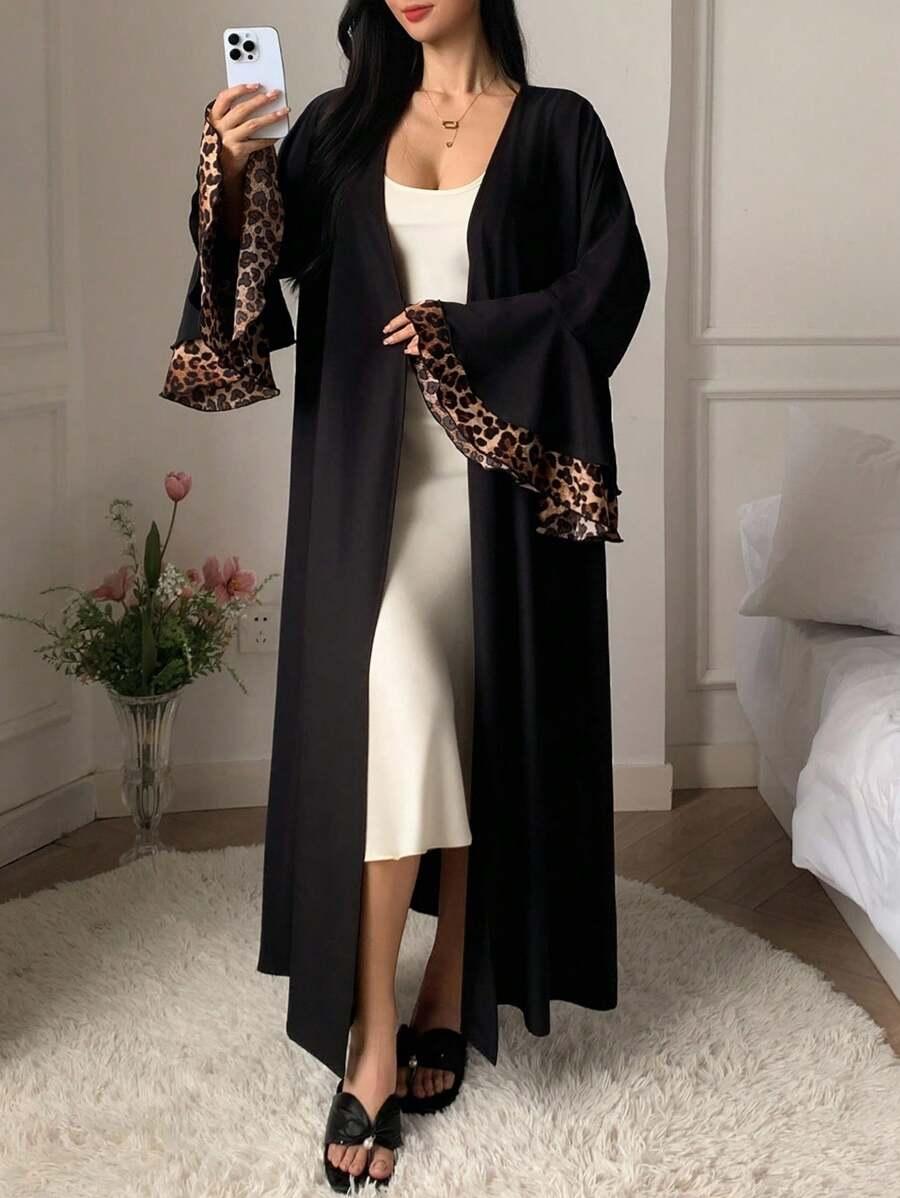 czarny szlafrok animal print