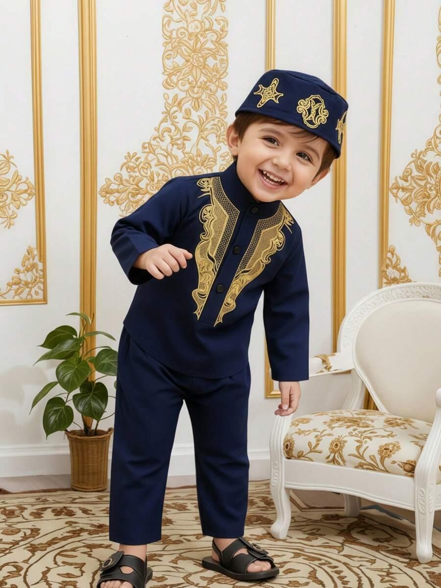 GRANATOWY KOMPLET BLUZKA SPODNIE czapka