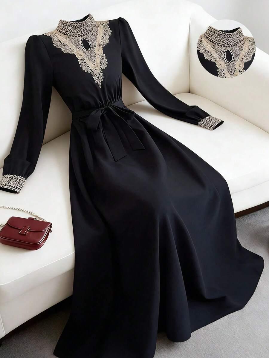 czarna maxi sukienka haft