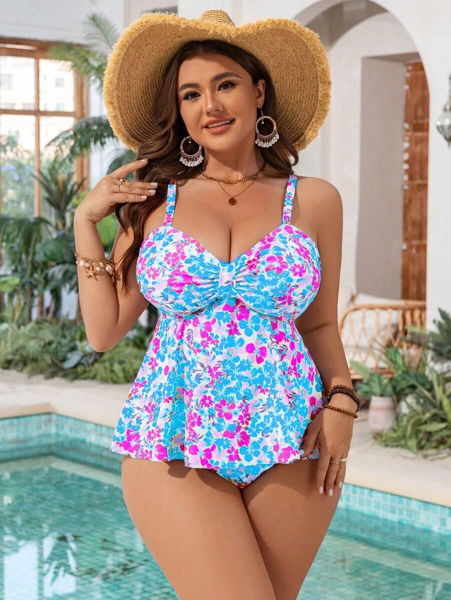 DWUCZĘŚCIOWY STRÓJ KĄPIELOWY PLUS SIZE wzór kwiaty