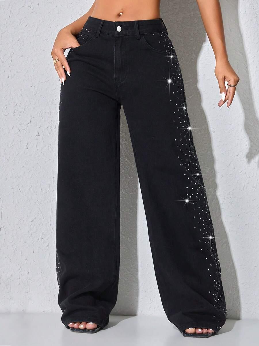 czarne spodnie jeans zdobienie