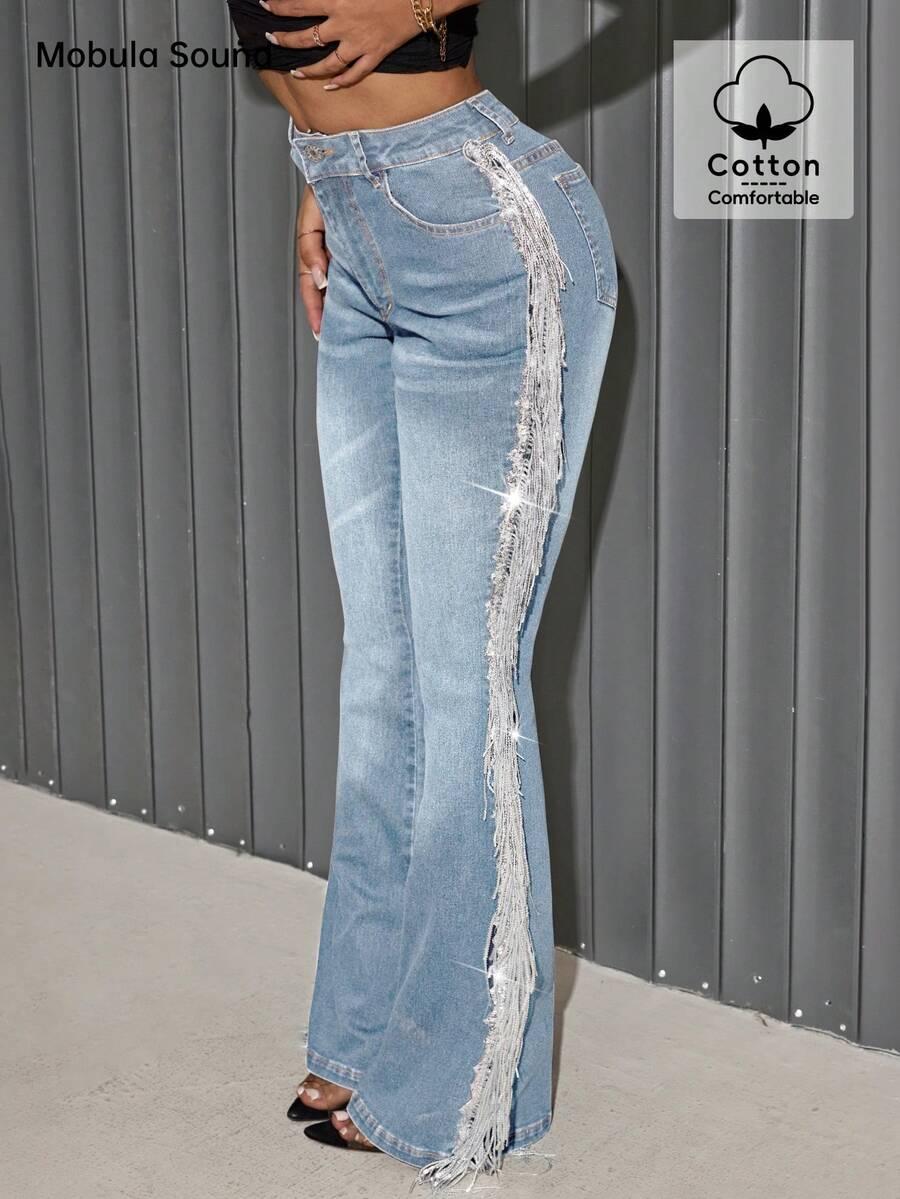 niebieskie spodnie jeans połysk