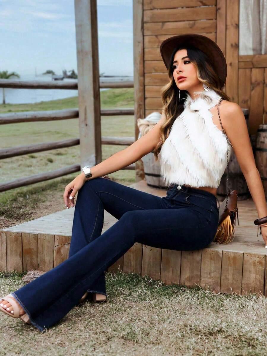 GRANATOWE SPODNIE JEANS DZWONY