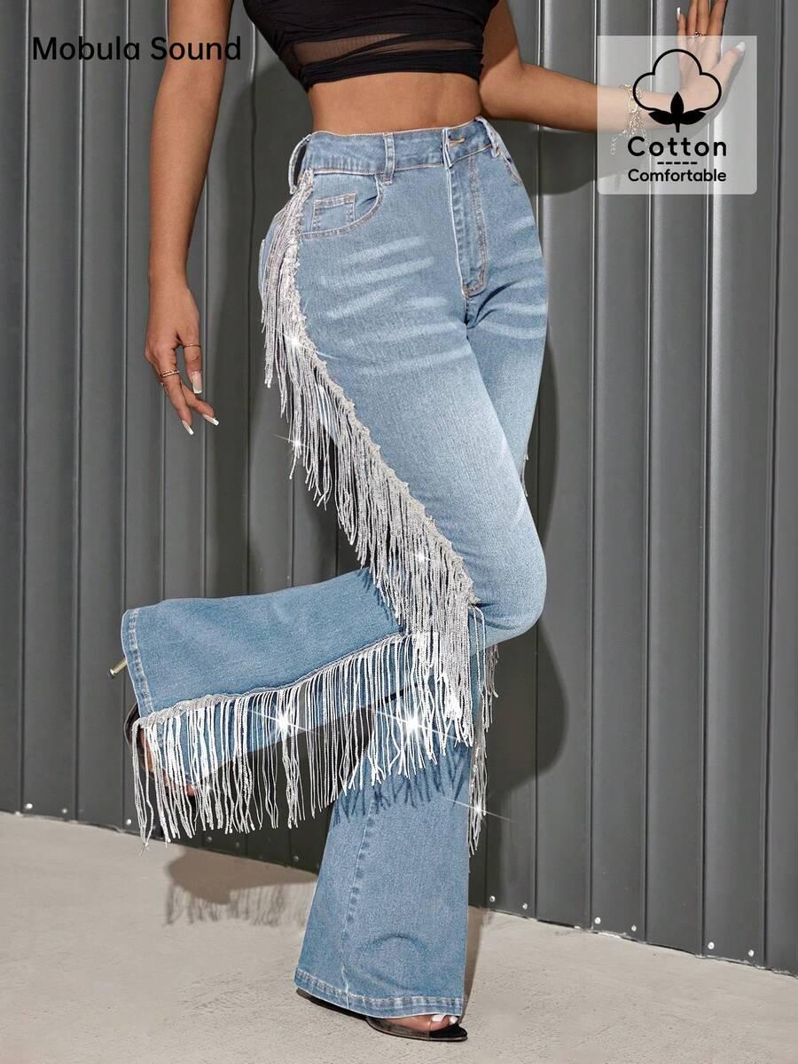 niebieskie spodnie jeans połysk