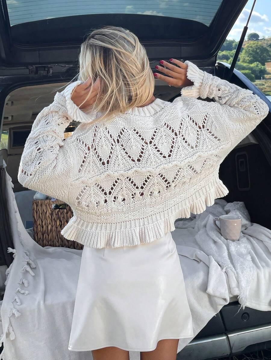 BEŻOWY SWETER OKRĄGŁY DEKOLT 