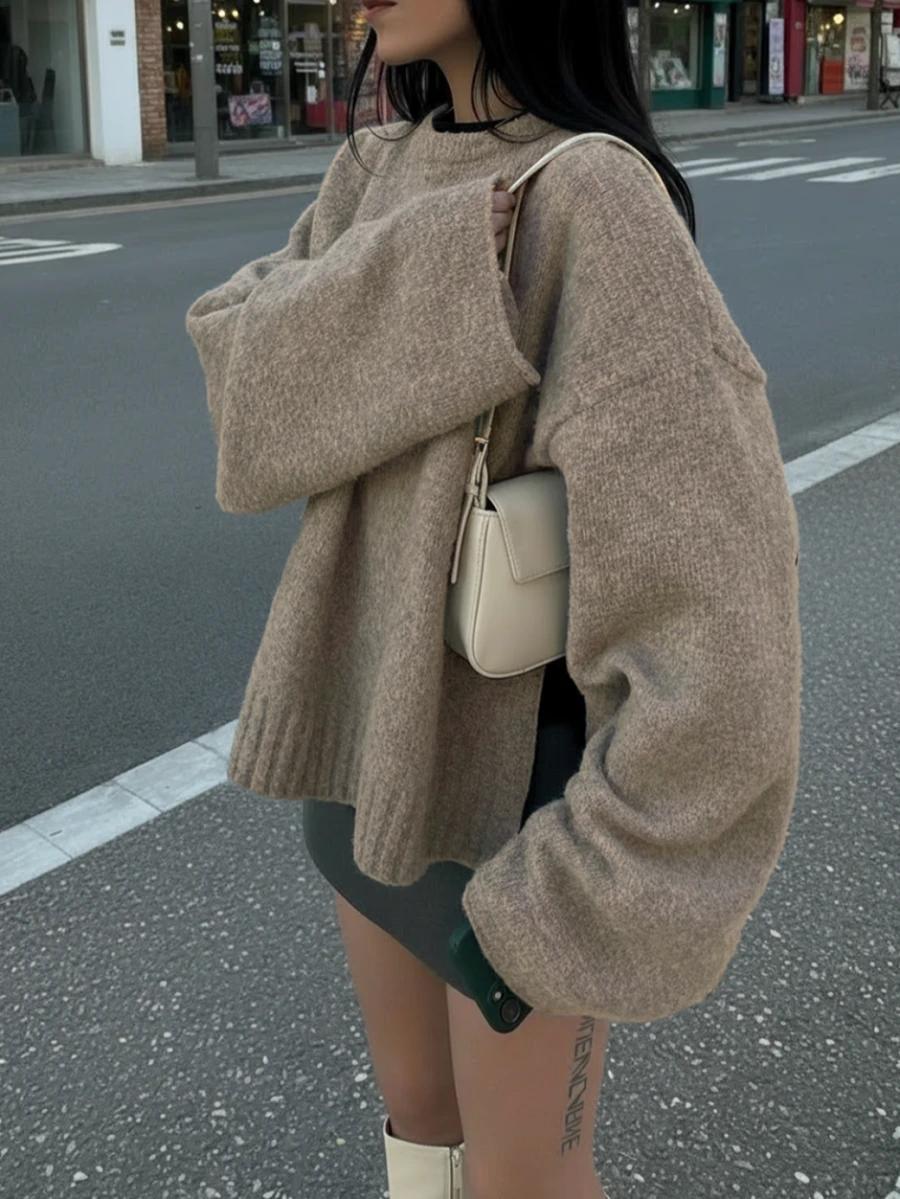 BEŻOWY SWETER DŁUGI RĘKAW