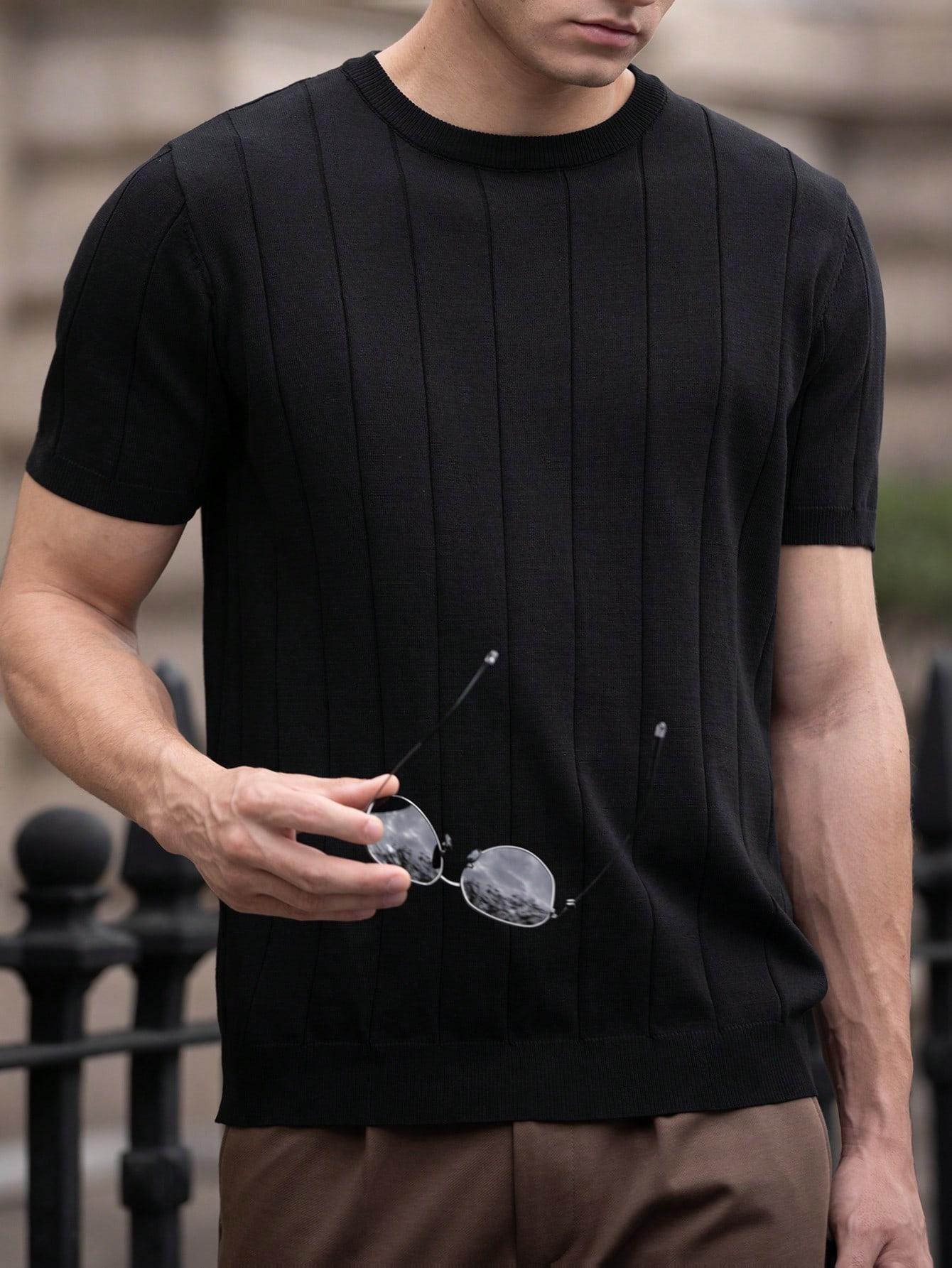 CZARNY DZIANINOWY T-SHIRT