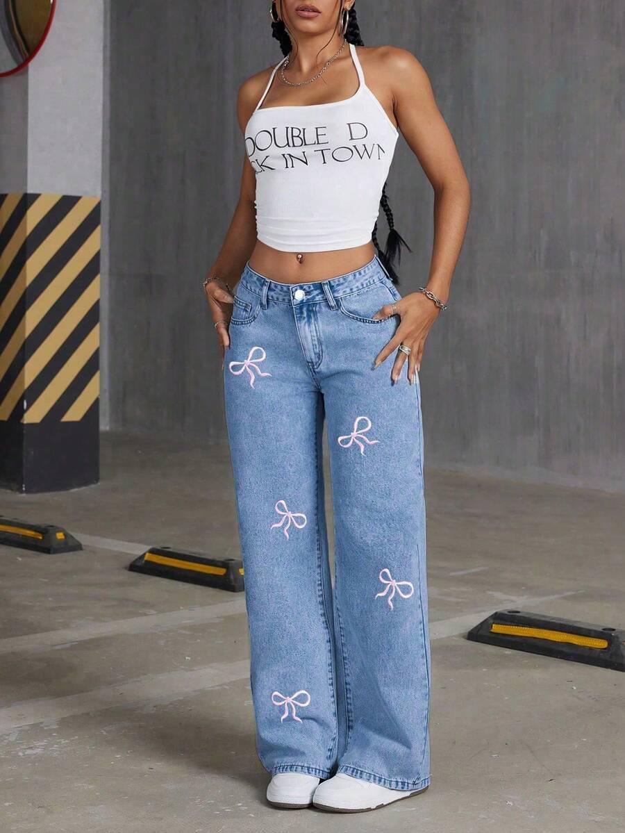 spodnie jeans kokardy