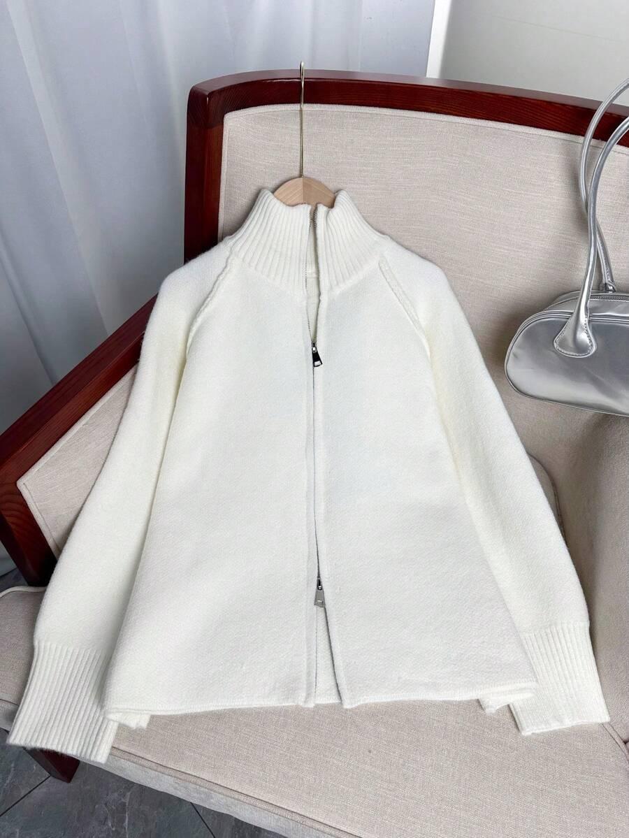 kremowy DZIANINOWY SWETER ZIP 