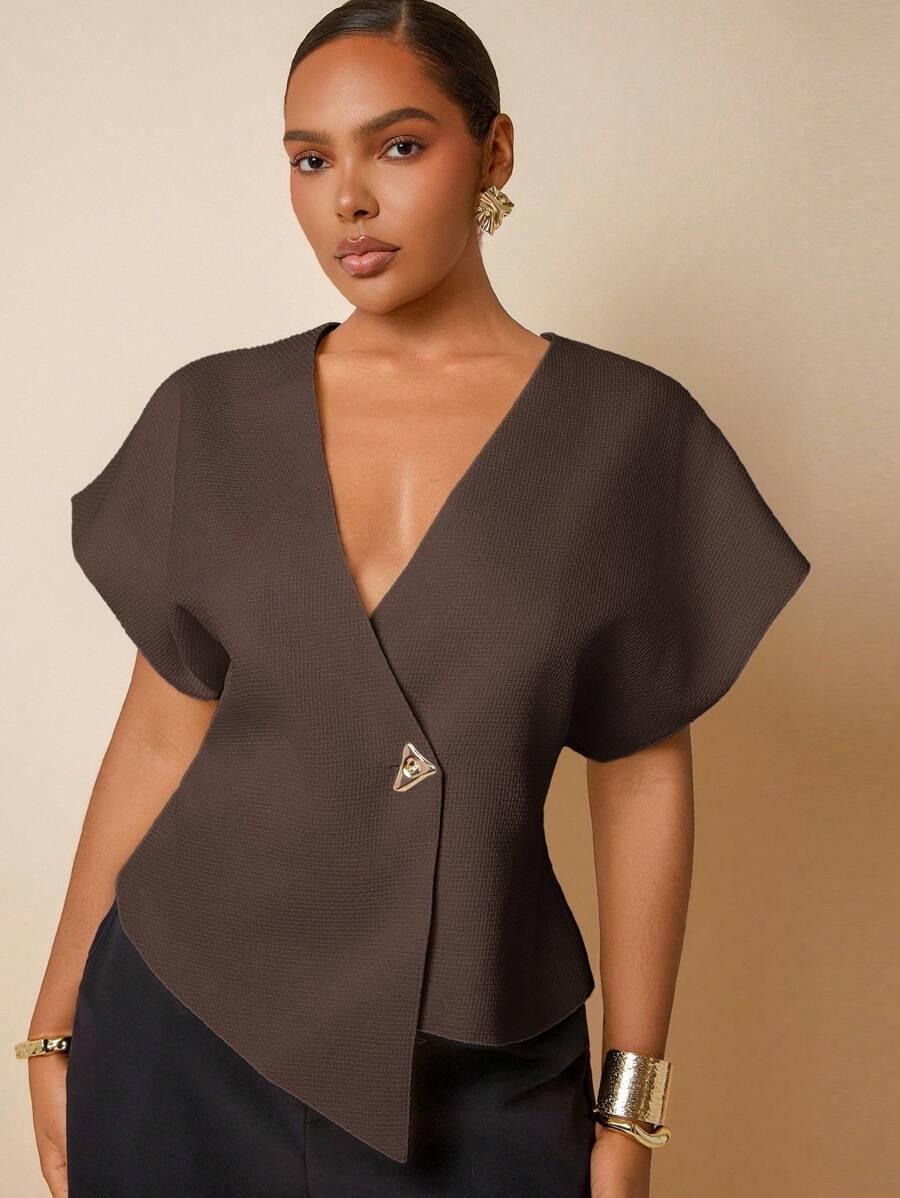 BRĄZOWA BLUZKA V-NECK