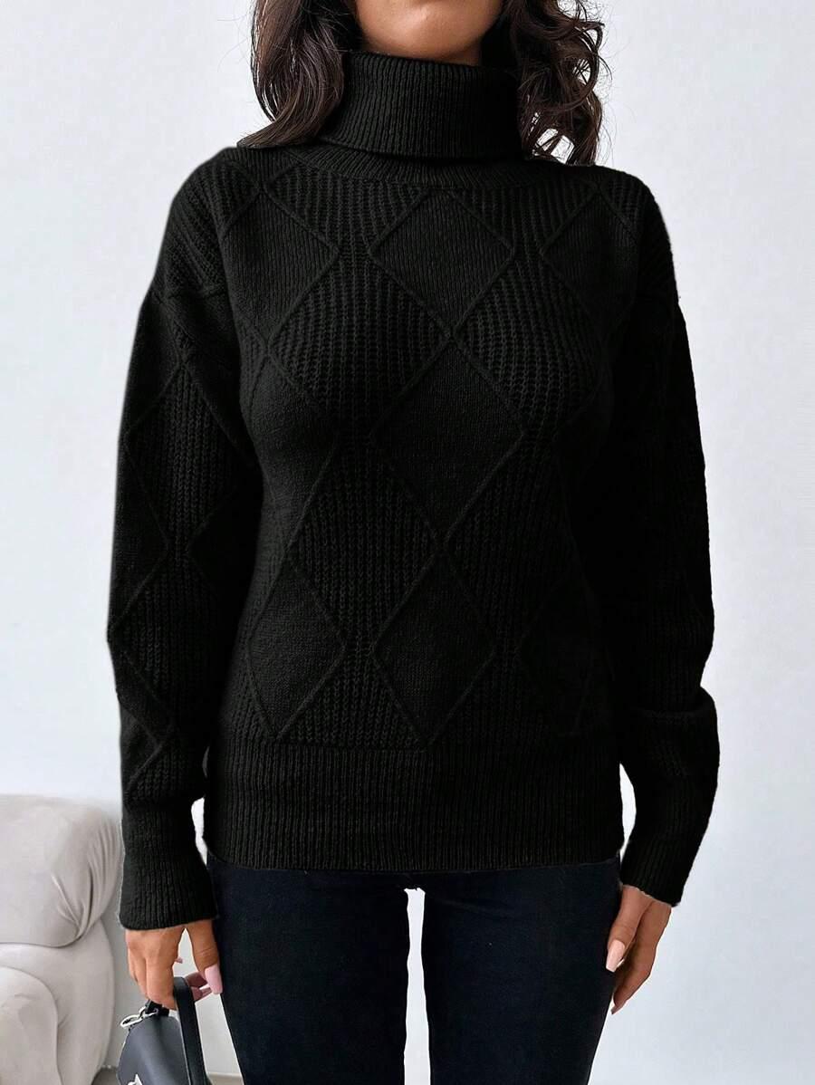 CZARNY LUŹNY SWETER DZIANINA GOLF