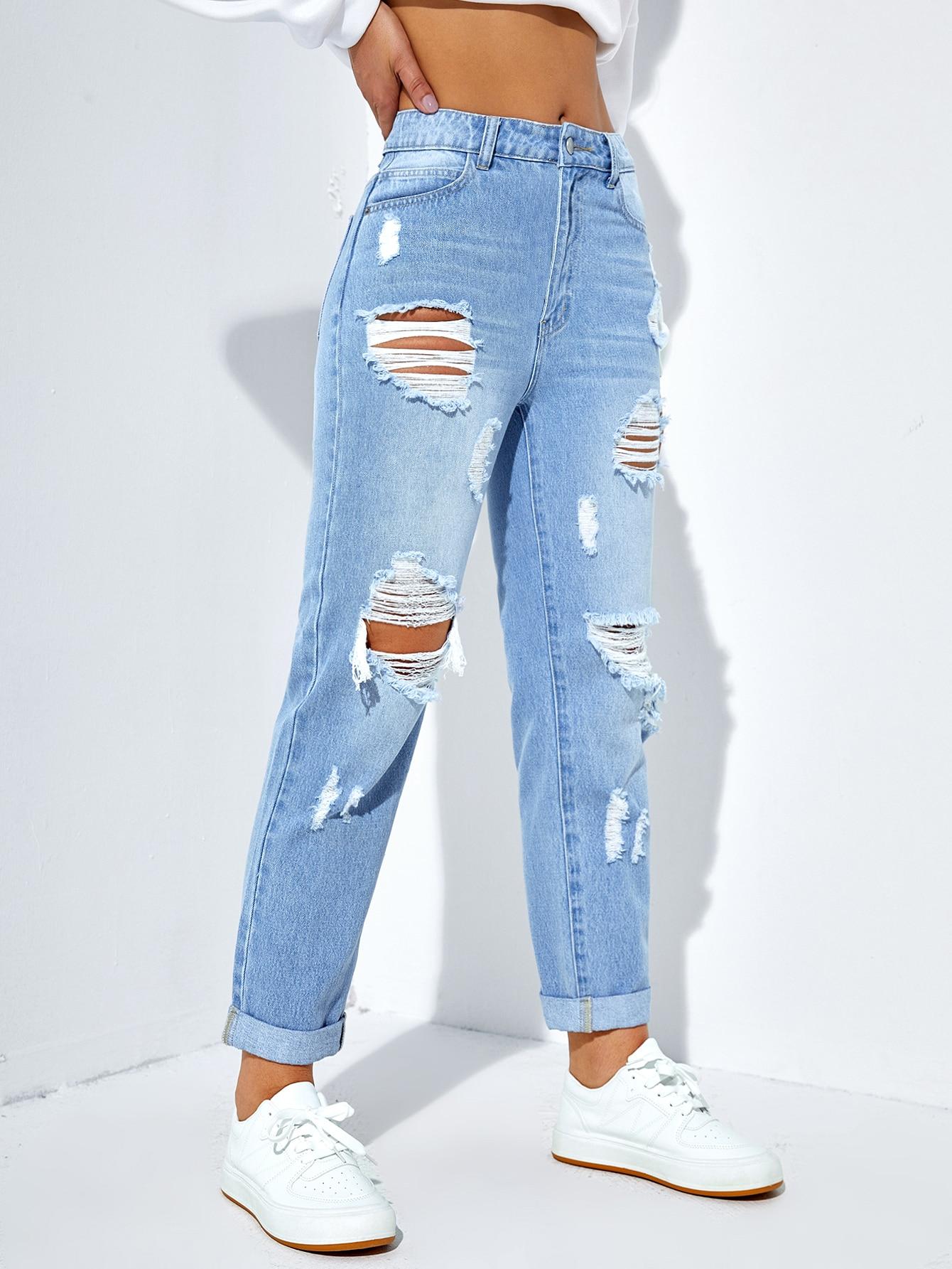 PROSTE SPODNIE RIPPED JEANS ZAMEK KIESZENIE