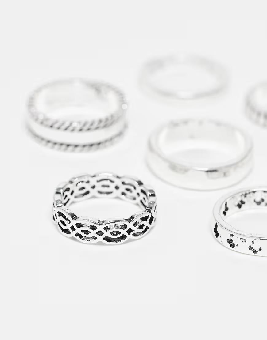 srebrne pierścionki 7-pack