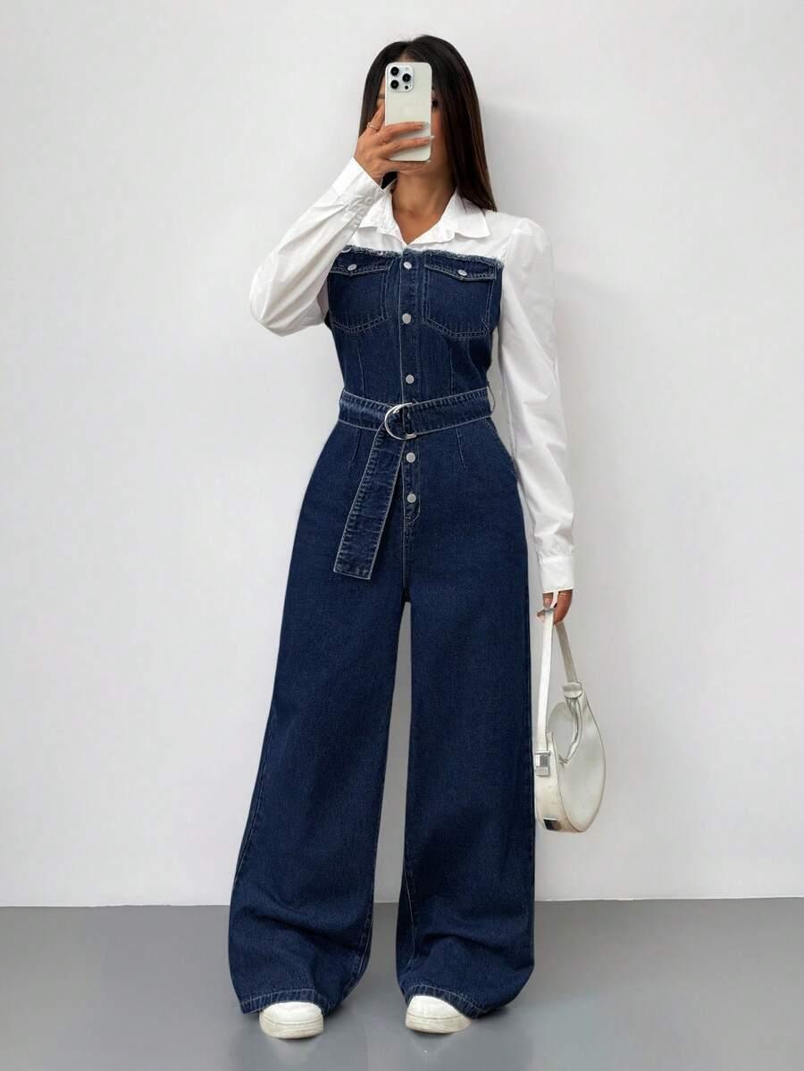 GRANATOWY KOMBINEZON JEANS