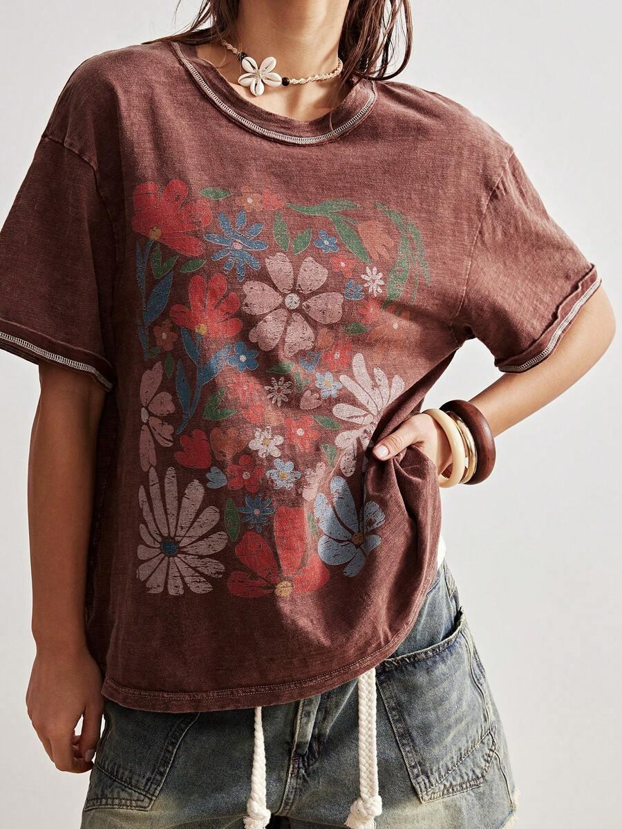 brązowy t-shirt print