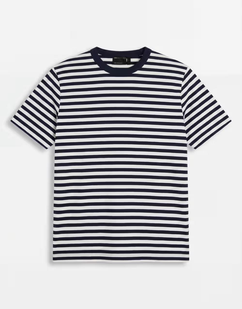 T-SHIRT OKRĄGŁY DEKOLT paski kontrast