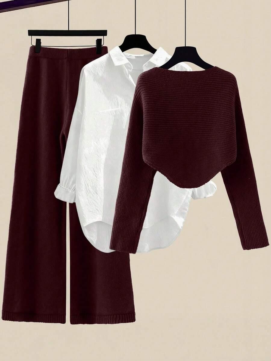 FIOLETOWY KOMPLET SWETER SPODNIE 