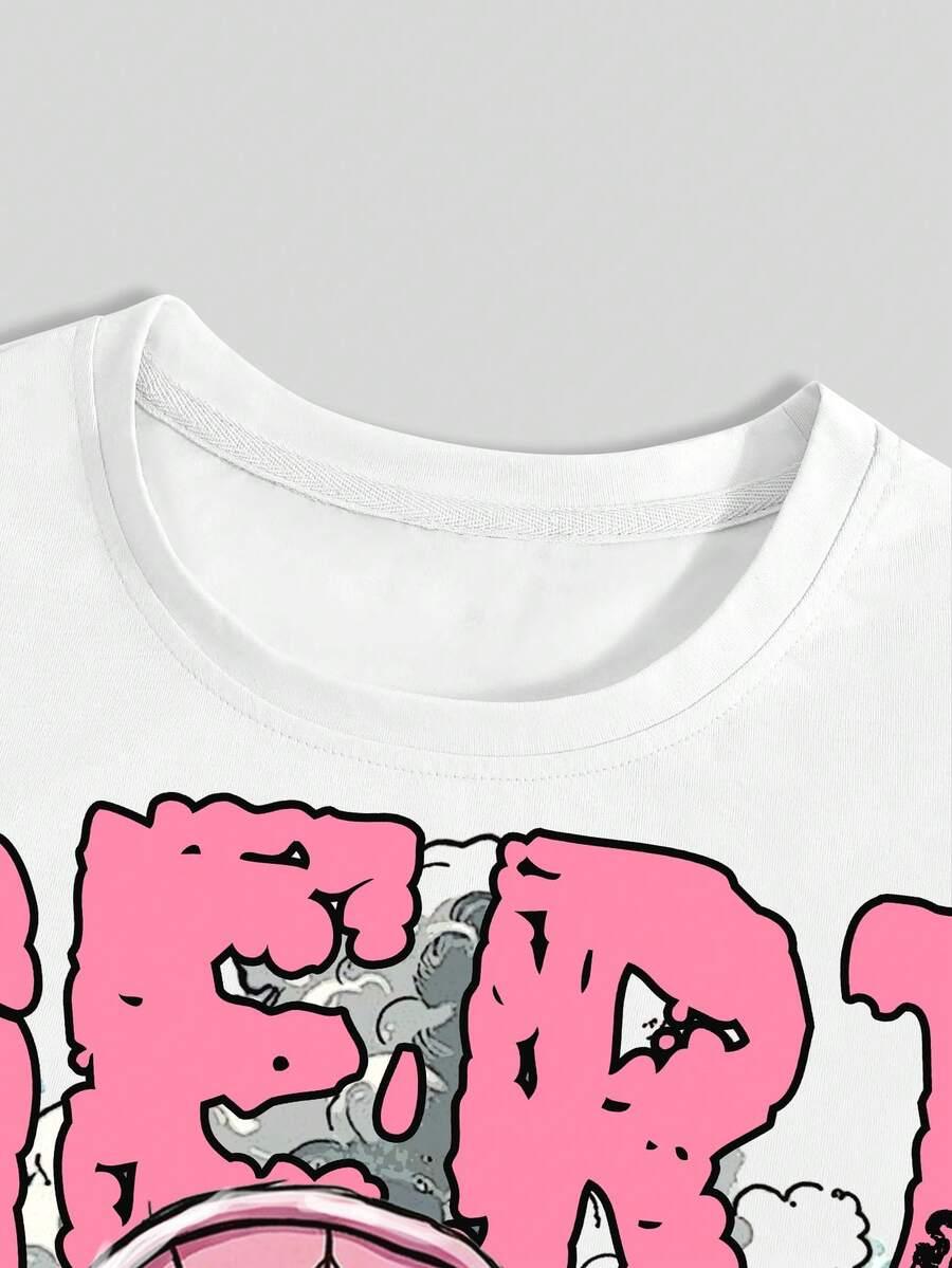 t-shirt okrągły dekolt nadruk