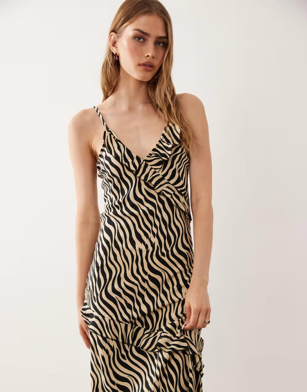 MAXI SUKIENKA RAMIĄCZKA ANIMAL PRINT FALBANA