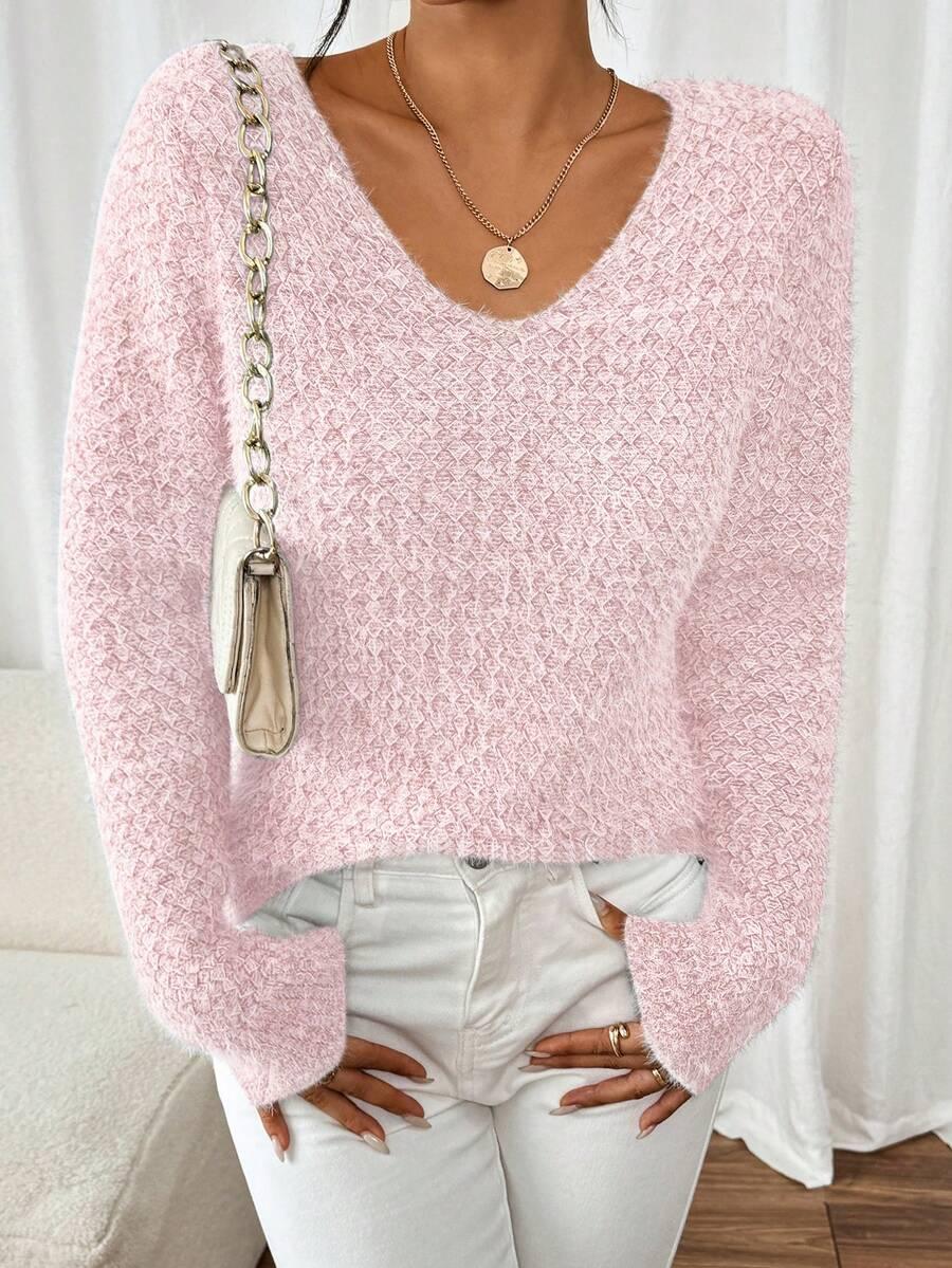 RÓŻOWY SWETER V-NECK