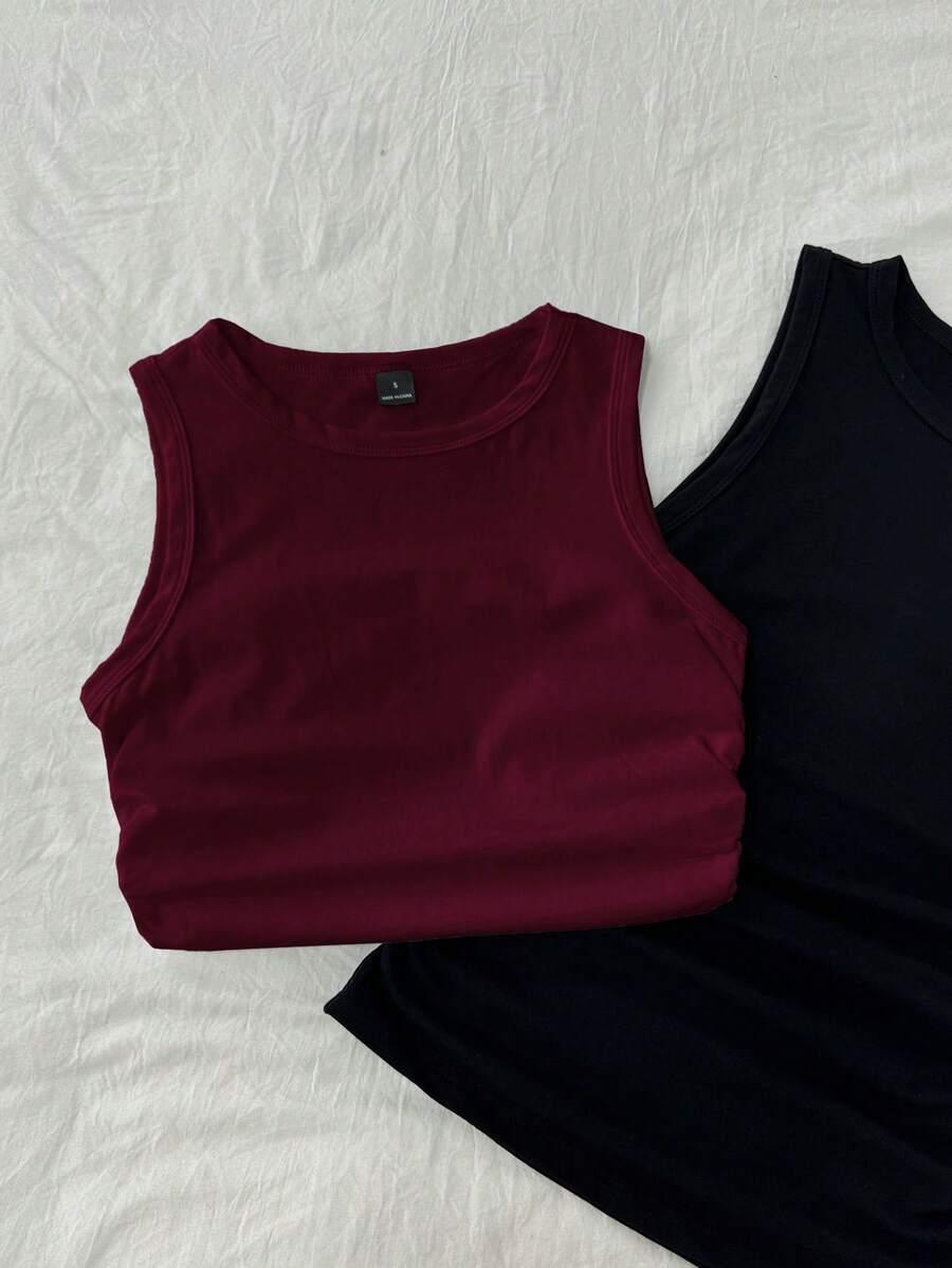 klasyczny gładki top bez rękawów marszczenia 2-pack