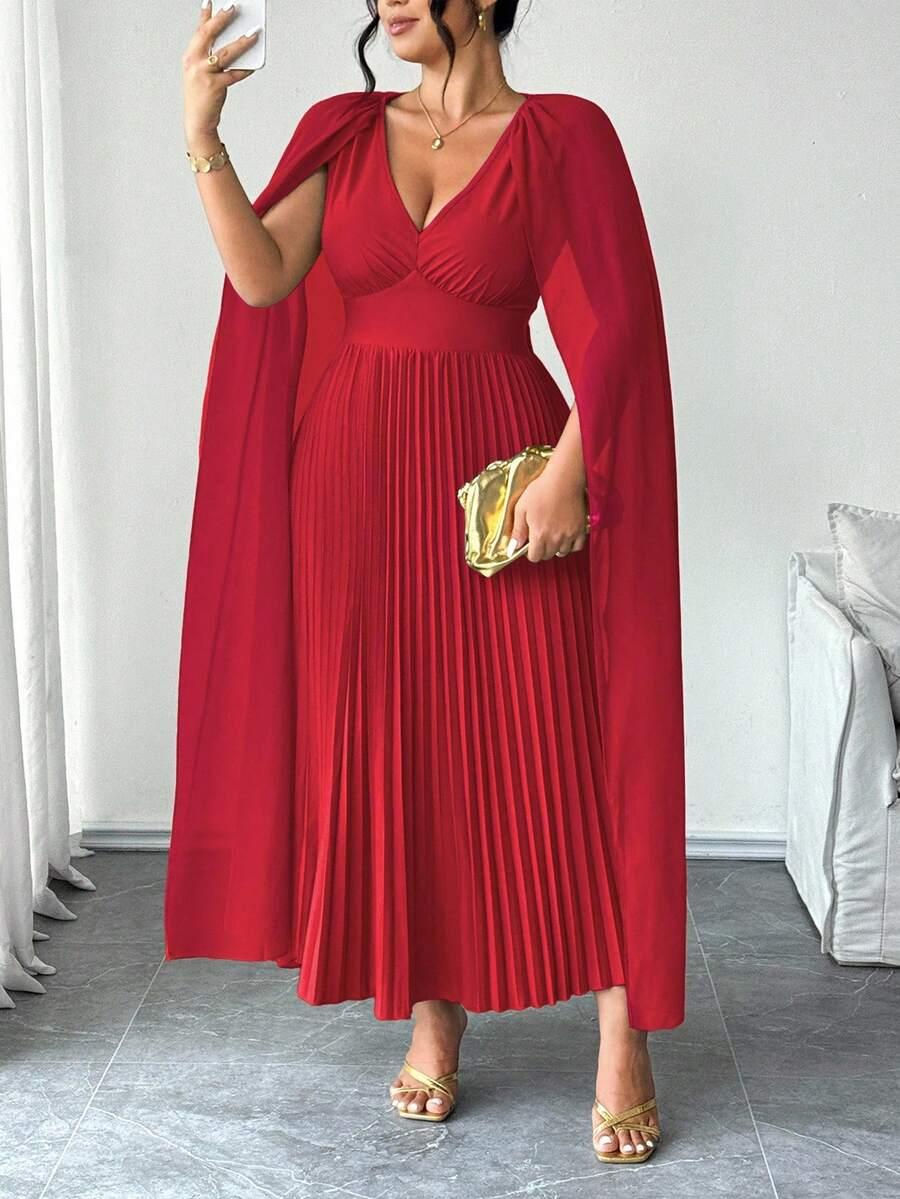 plisowana maxi sukienka v neck