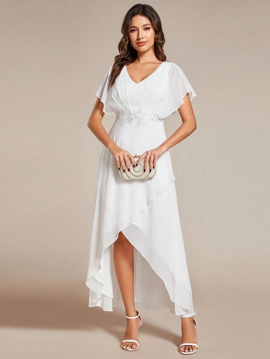 BIAŁA SUKIENKA V NECK ZDOBIENIE 