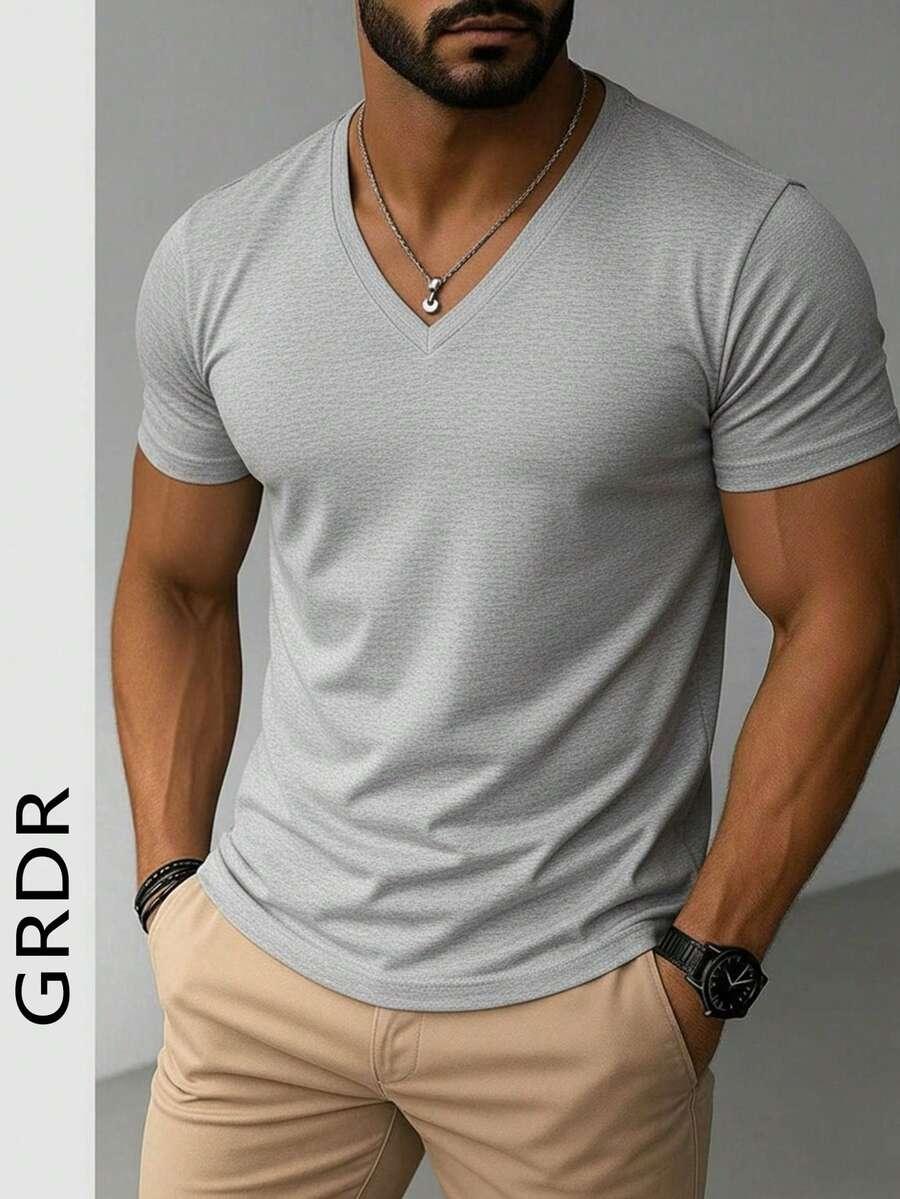 szary T-shirt v neck