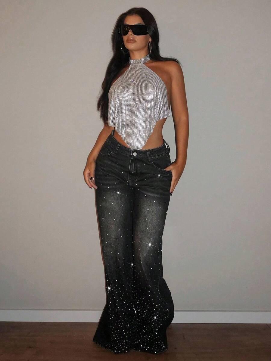 CZARNE SPODNIE JEANS ZDOBIENIE