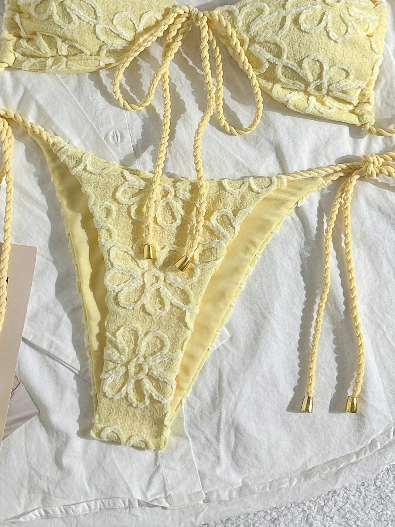 ŻÓŁTY KOMPLET BIKINI STRUKTURA KWIATY
