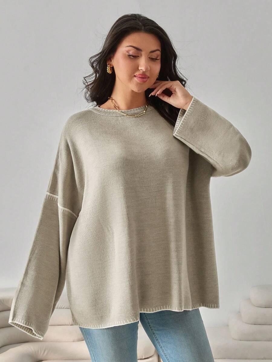 BEŻOWY SWETER KONTRAST 