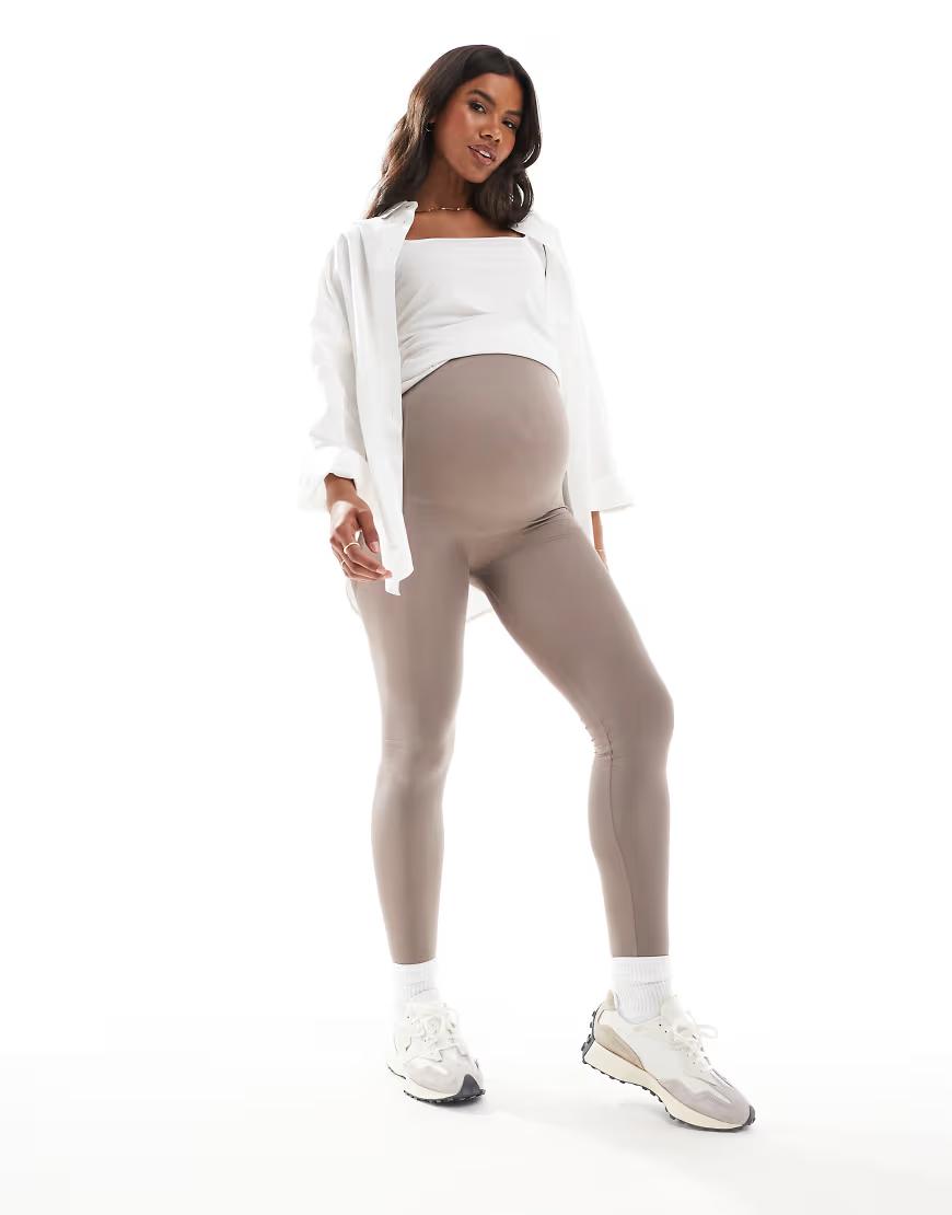 brązowe ciążowe legginsy wysoki stan