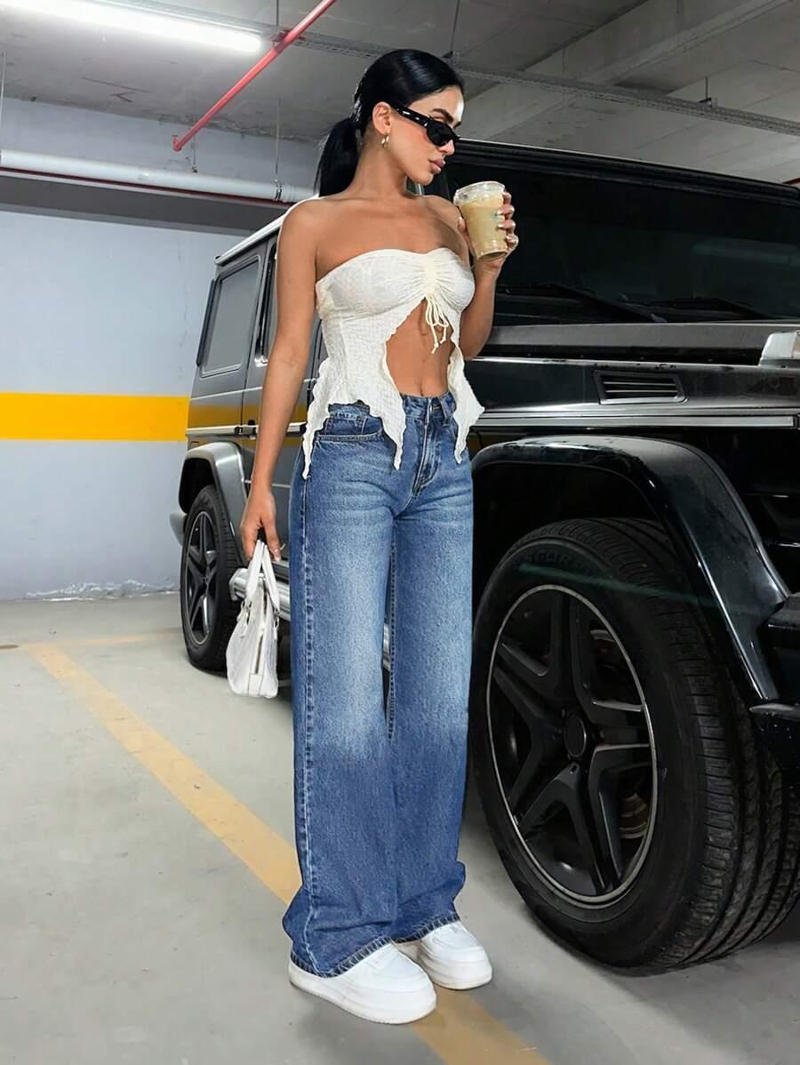 NIEBIESKIE BAWEŁNIANE SPODNIE JEANS 