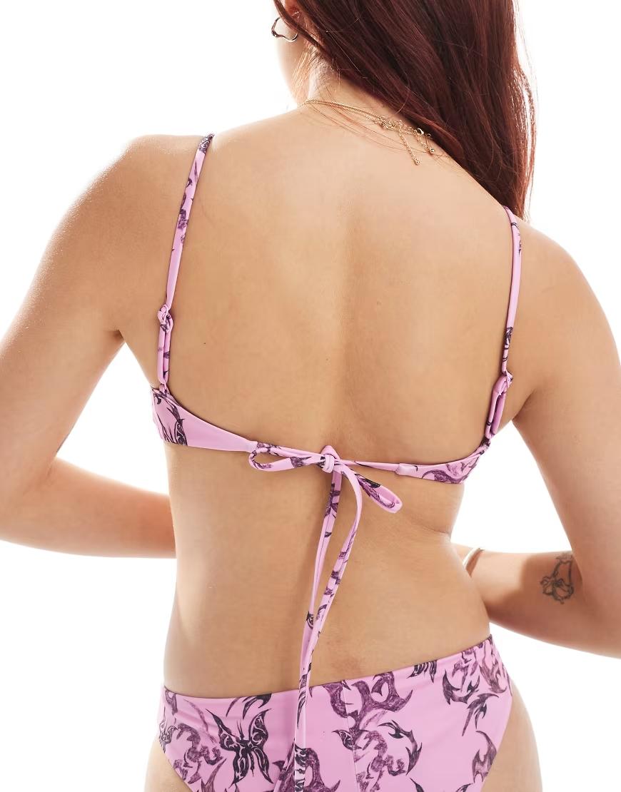 różowa góra od bikini print 