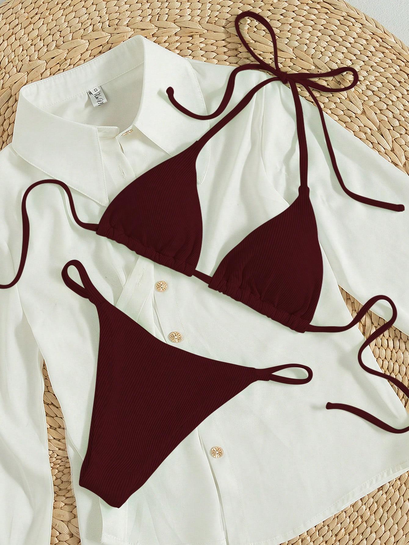 bordowy komplet bikini