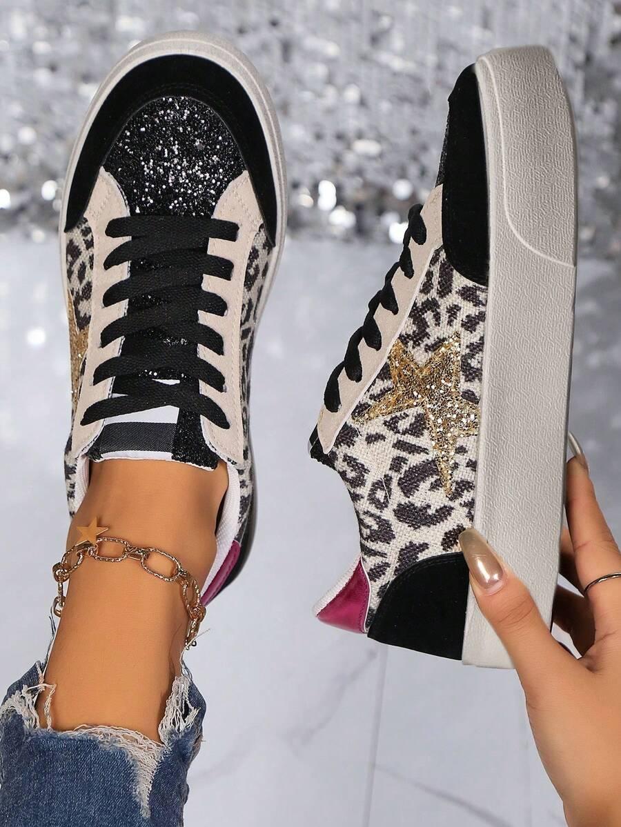 sznurowane trampki animal print łączenie