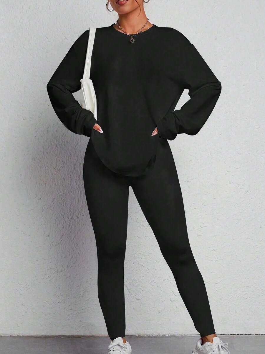 czarny komplet bluzka legginsy