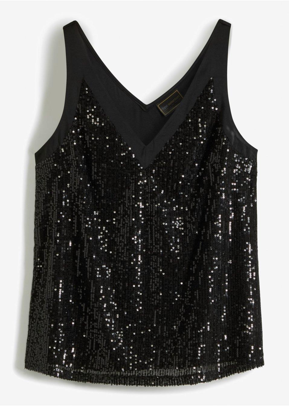 czarny top v neck cekiny