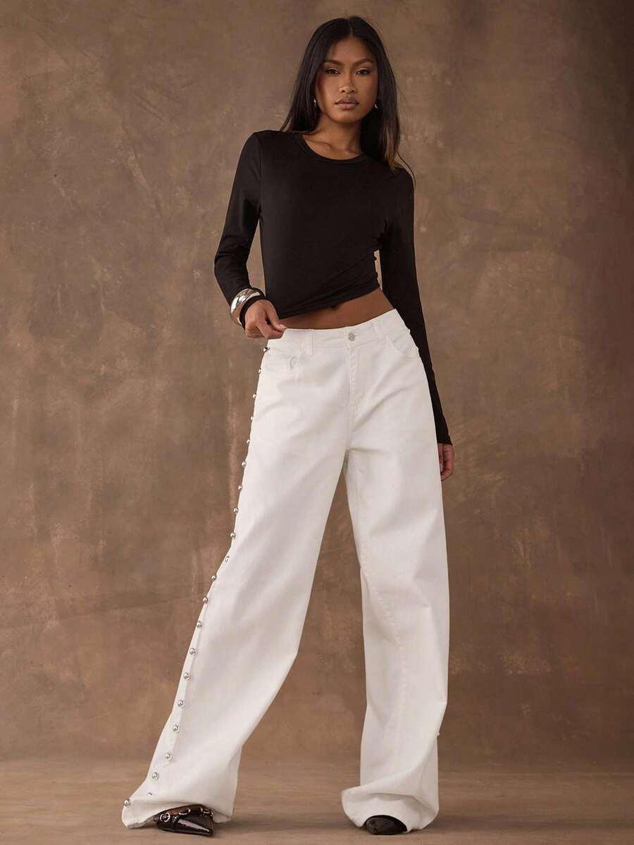 BIAŁE SPODNIE JEANS
