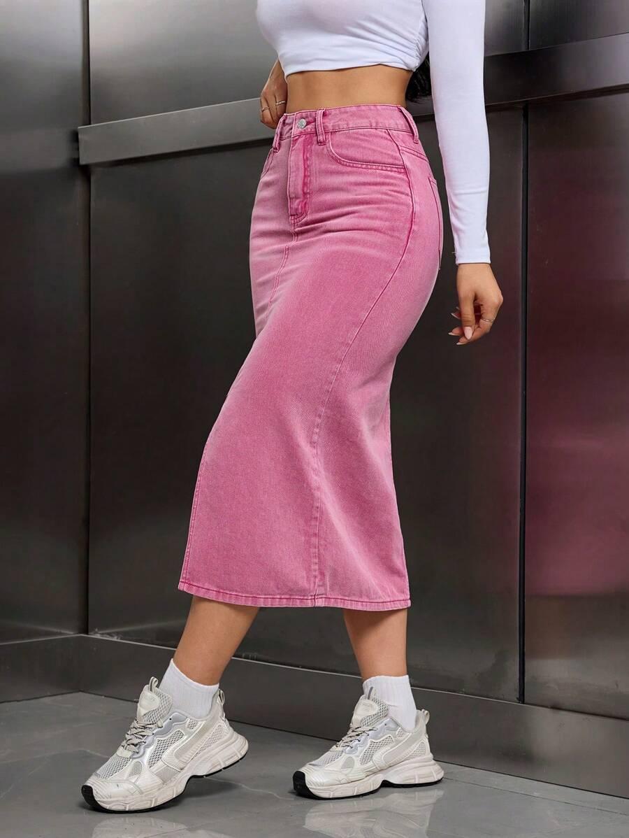 różowa spódnica jeans