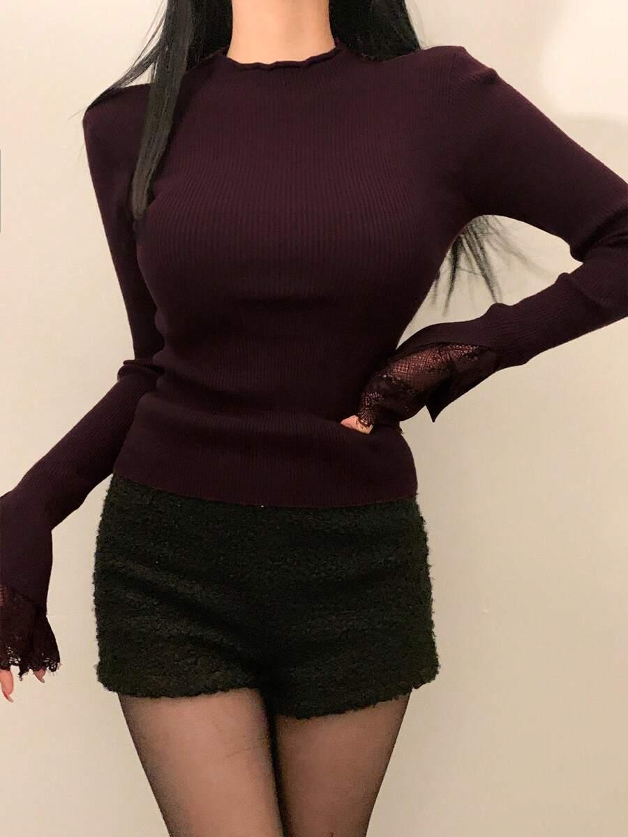 BORDOWY DZIANINOWY SWETER 